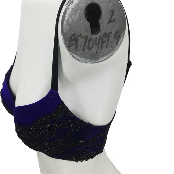 Victorias Secret Very Sexy Plunge Bra Blue Black Lace Size 32C Padded Underwire - Picture 4 of 10